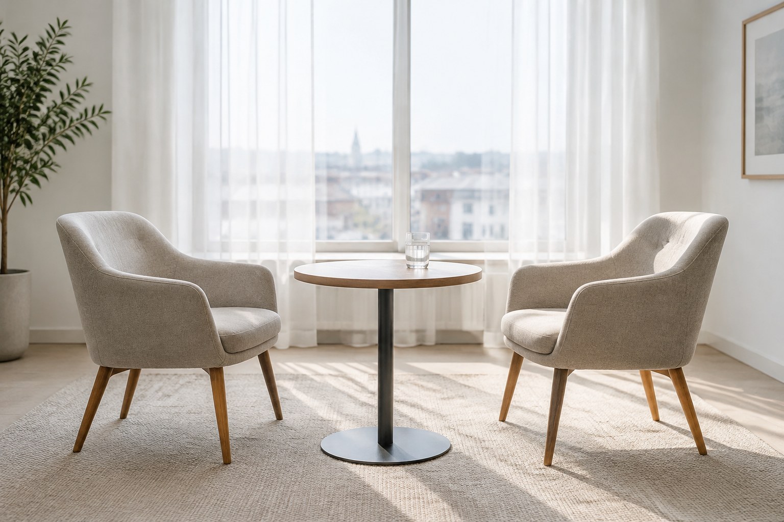 For candidates | D & P Consulting Two chairs and a small table in a quiet room
