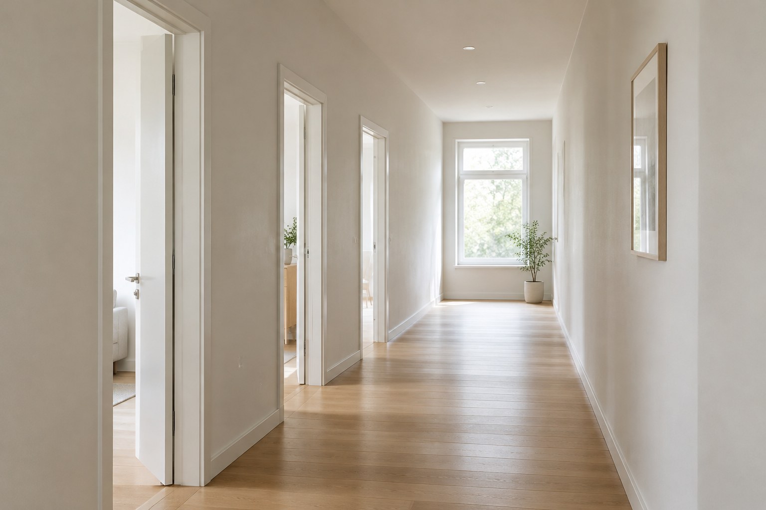For candidates | D & P Consulting A bright corridor with several open doorways